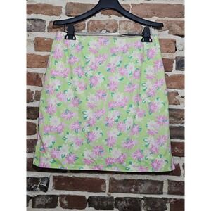 Lilly Pulitzer Skirt Sz 8 Green Pink Floral Rhino Print Cotton Lined Preppy Y2K